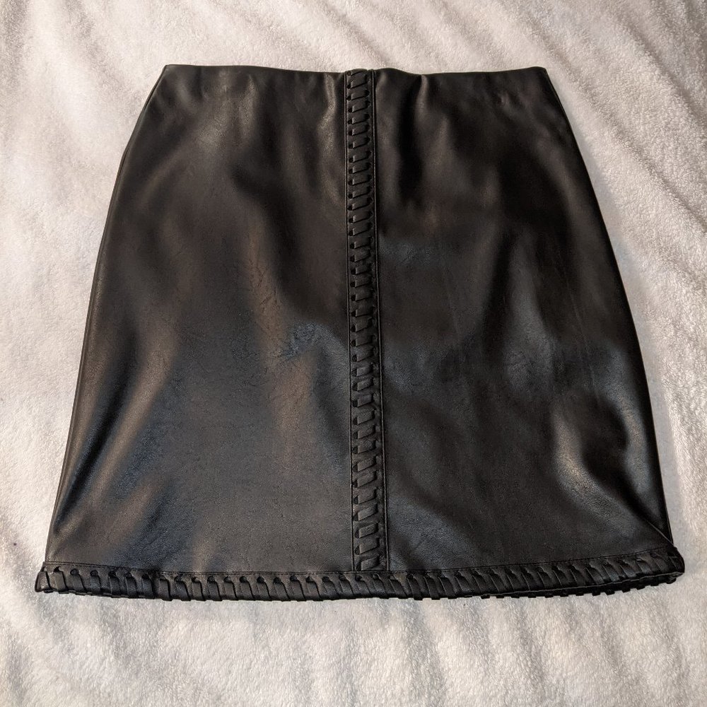 INC Vegan Black Faux Leather Mini Skirt Size Small